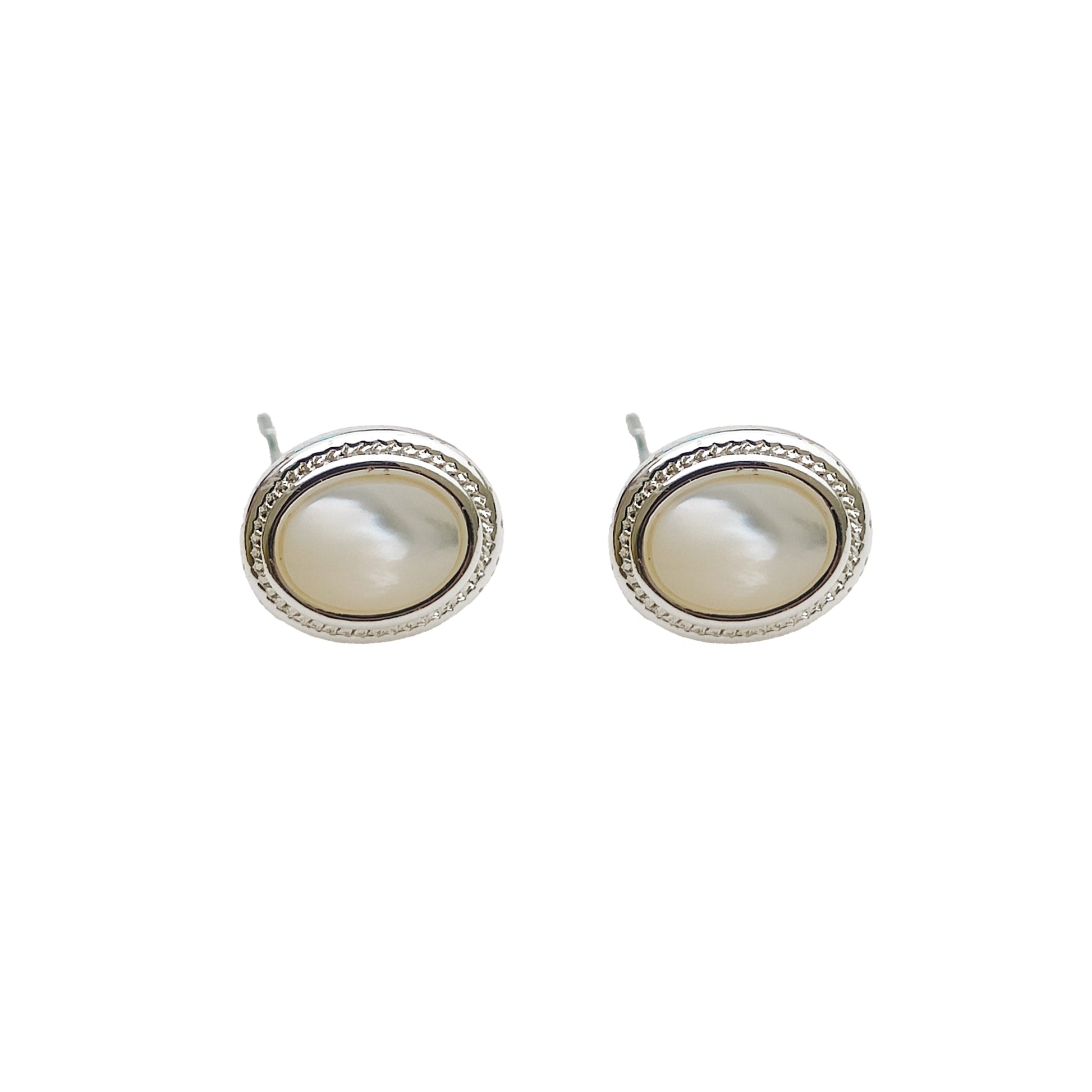 Silver Classical Oval Stud Earrings