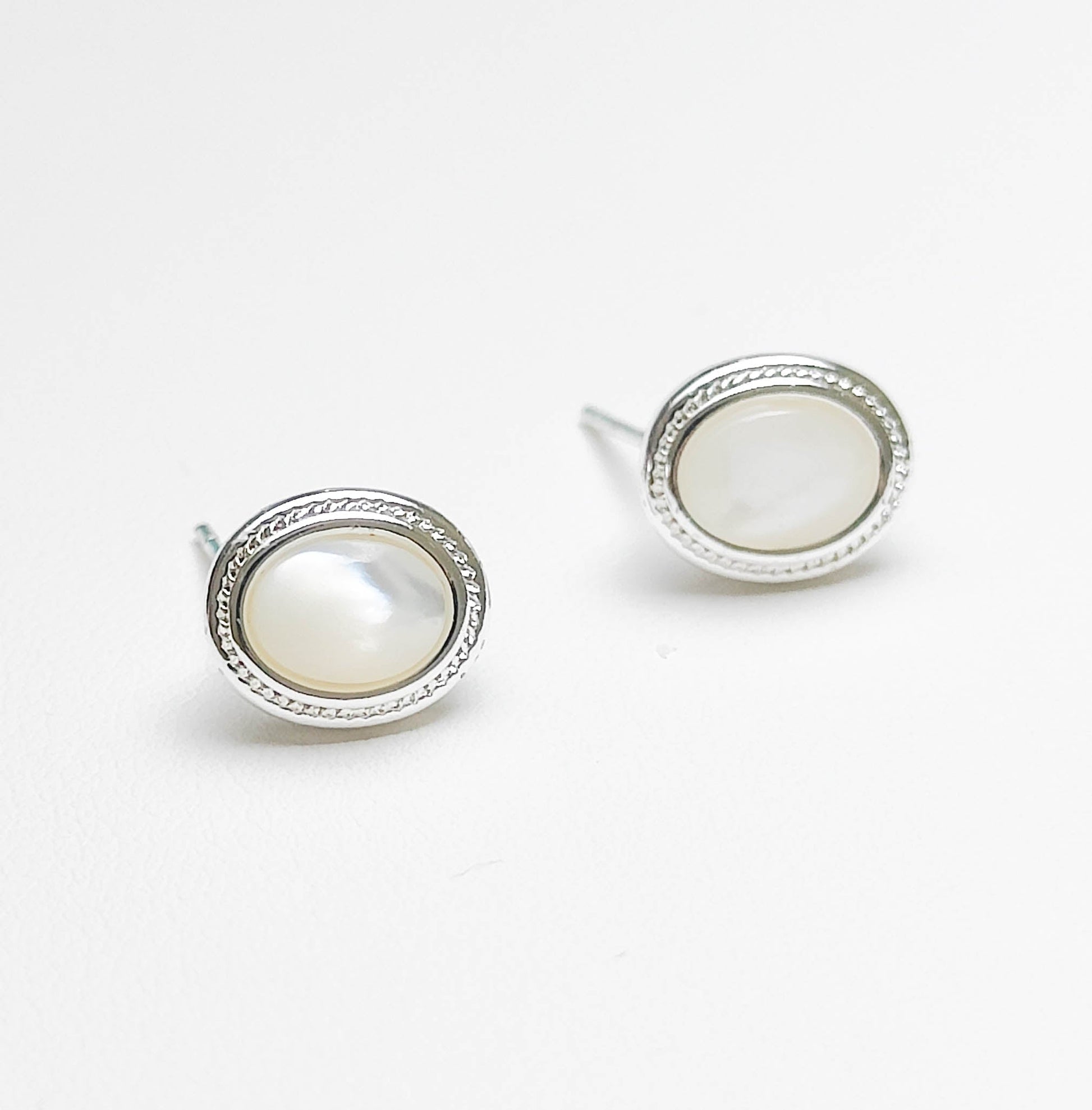 Silver Classical Oval Stud Earrings