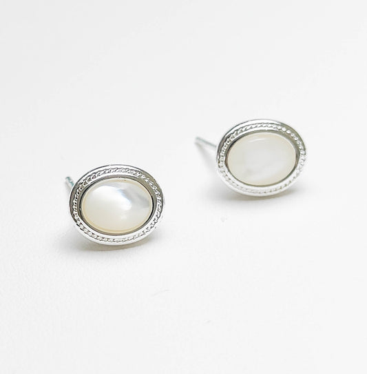 Silver Classical Oval Stud Earrings