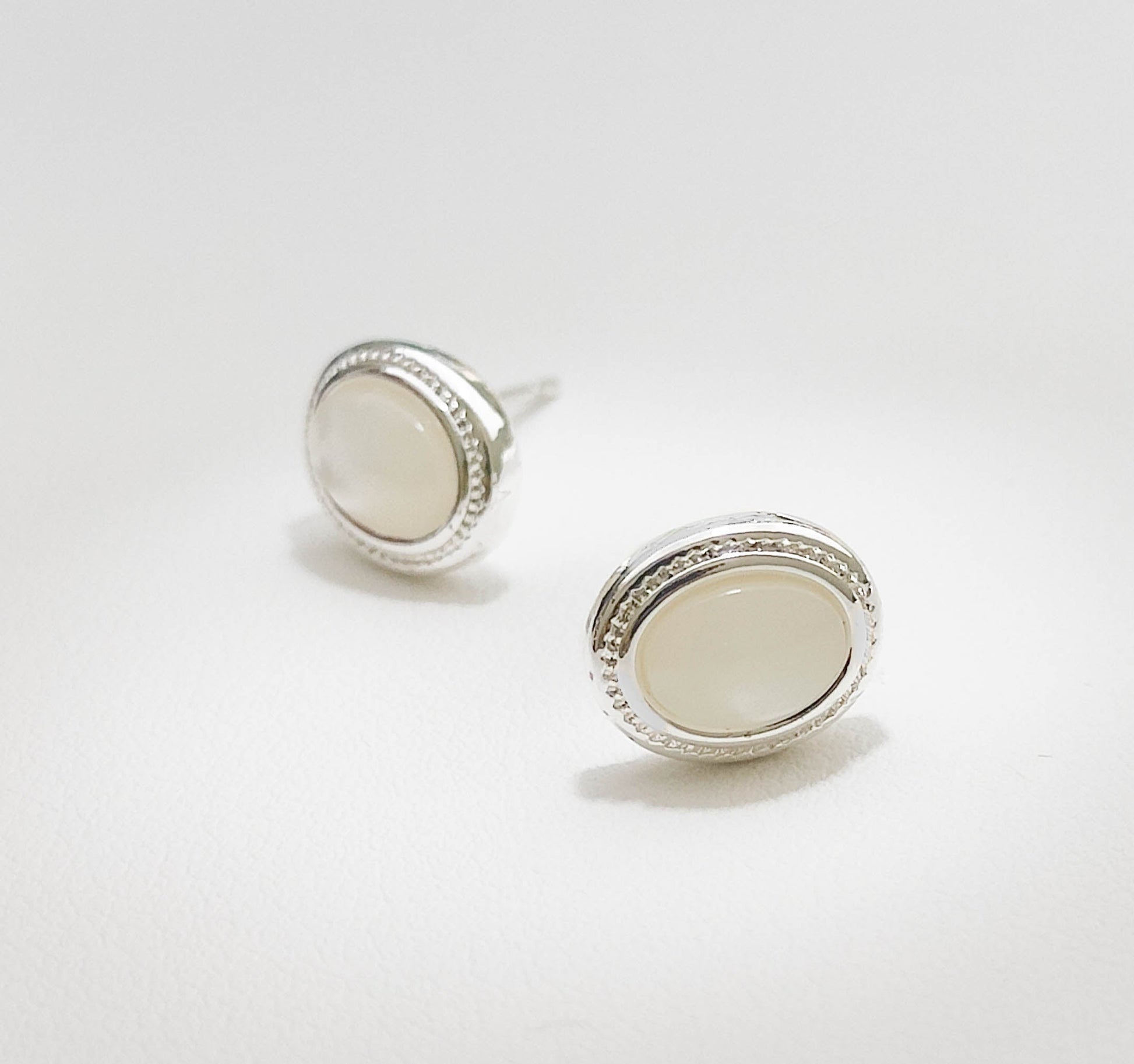 Silver Classical Oval Stud Earrings