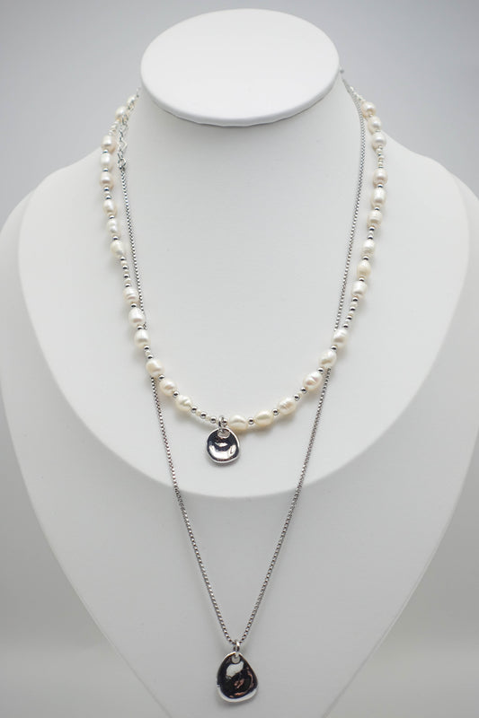 Double Chain Beaded Pearl Necklace