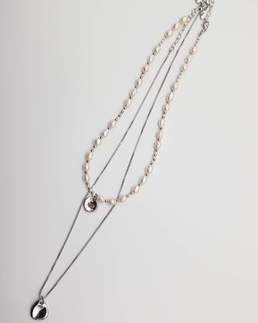 Double Chain Beaded Pearl Necklace