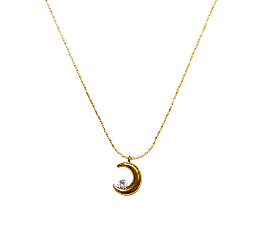 Gold Moon Stone Necklace