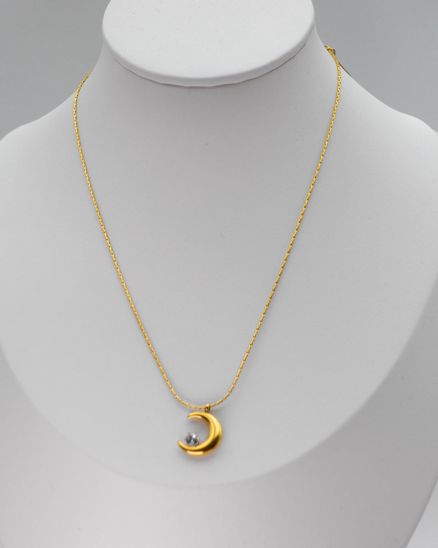 Gold Moon Stone Necklace