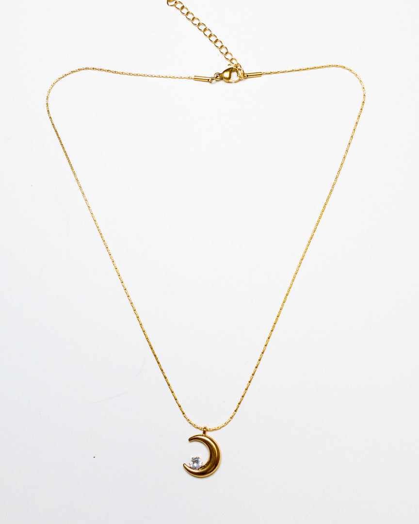 Gold Moon Stone Necklace