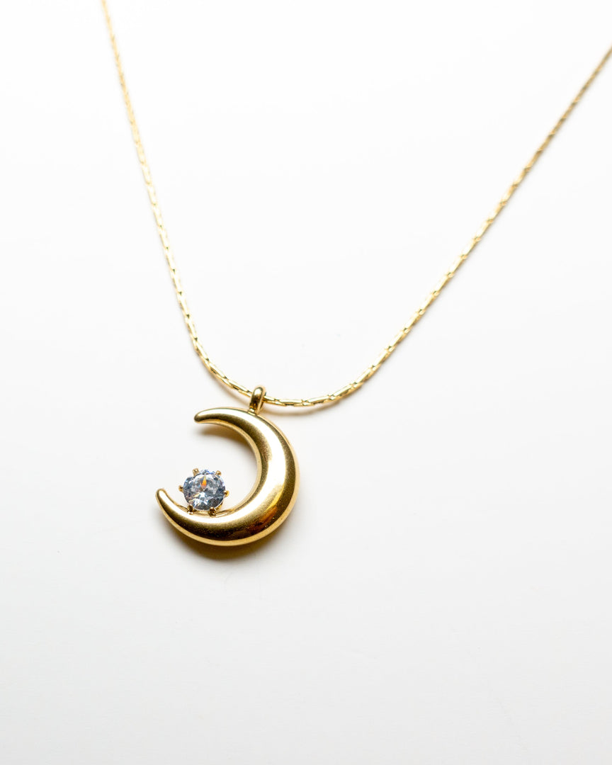 Gold Moon Stone Necklace