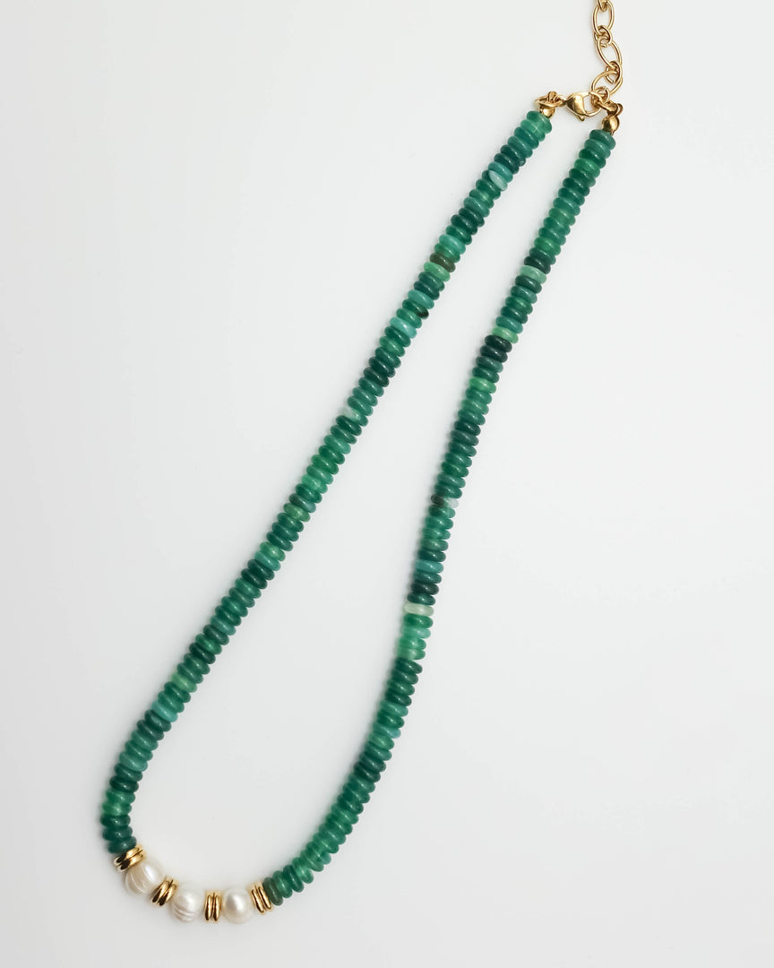 Green Chalcedony Pearl Necklace