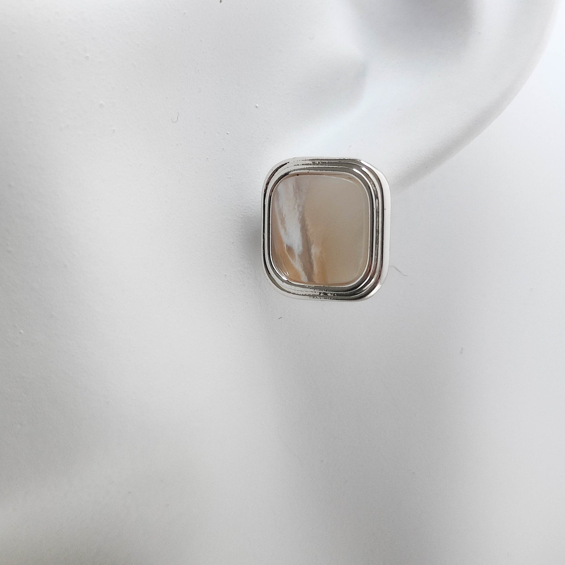 Silver Lustrous Square Stud Earrings