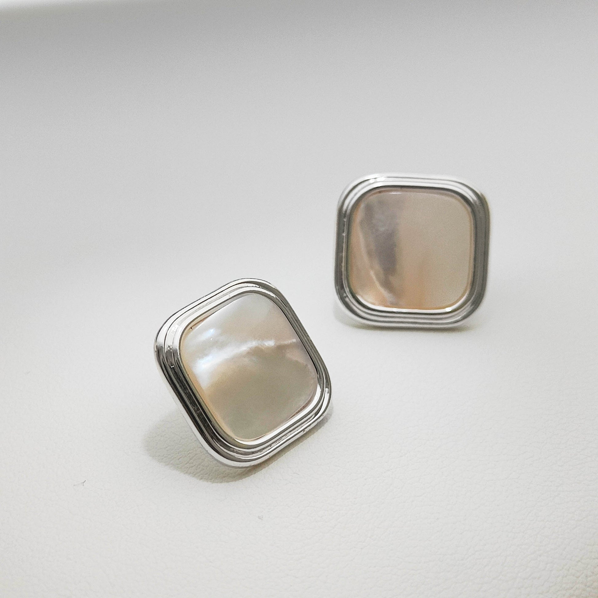 Silver Lustrous Square Stud Earrings