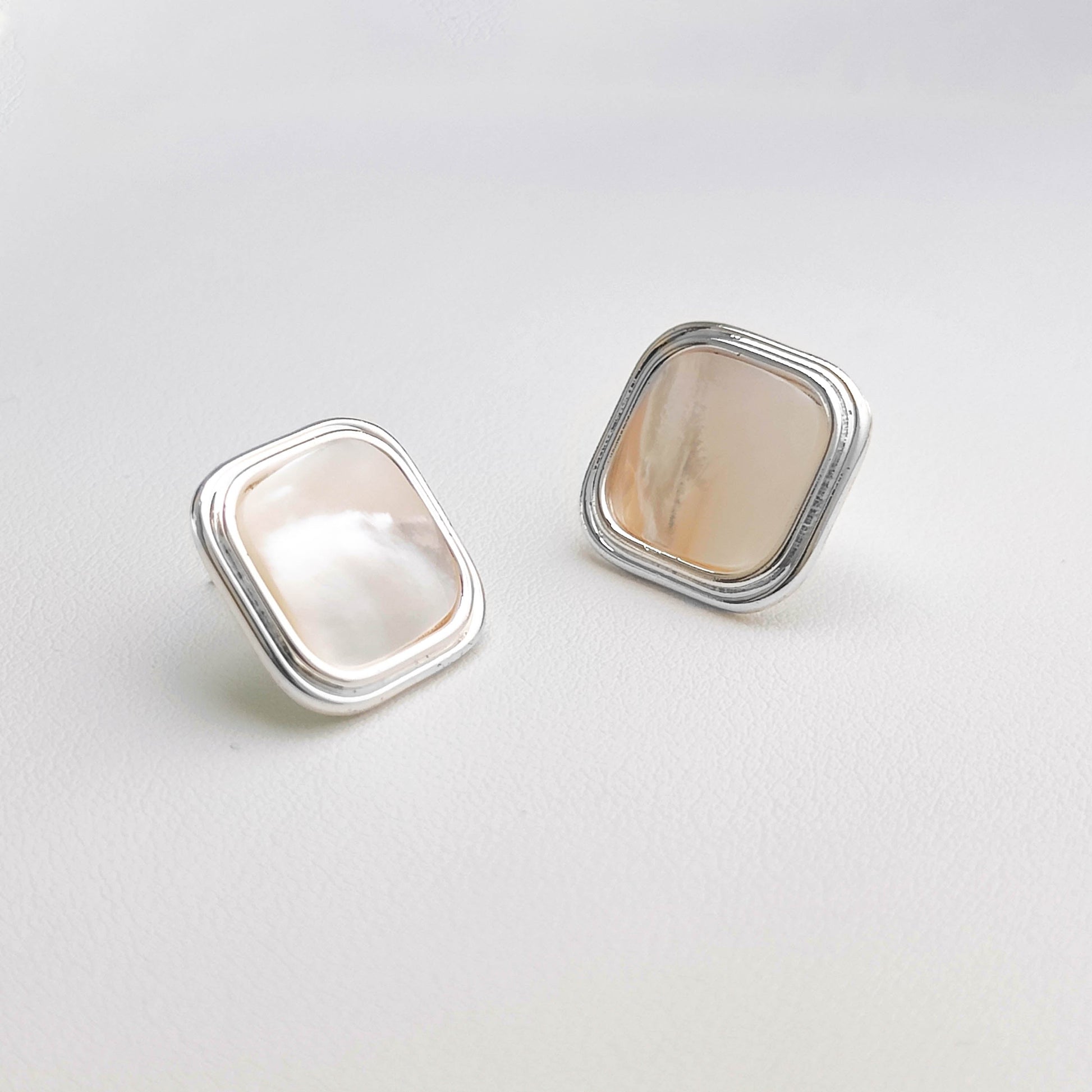 Silver Lustrous Square Stud Earrings