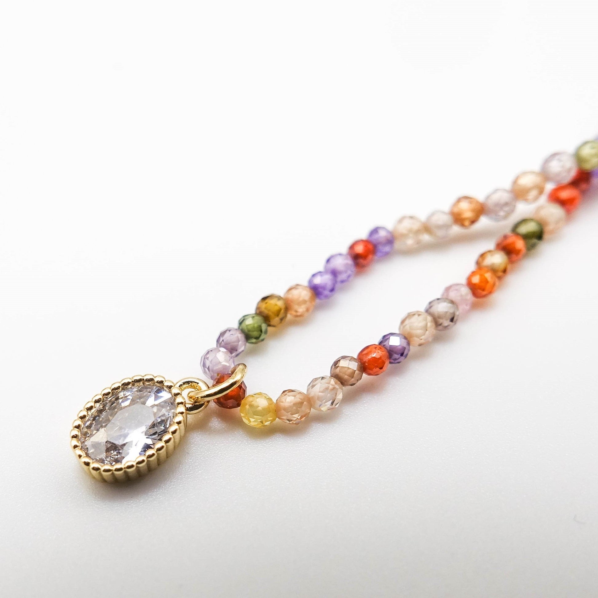 Rainbow Bead Chain Round Diamond Pendant