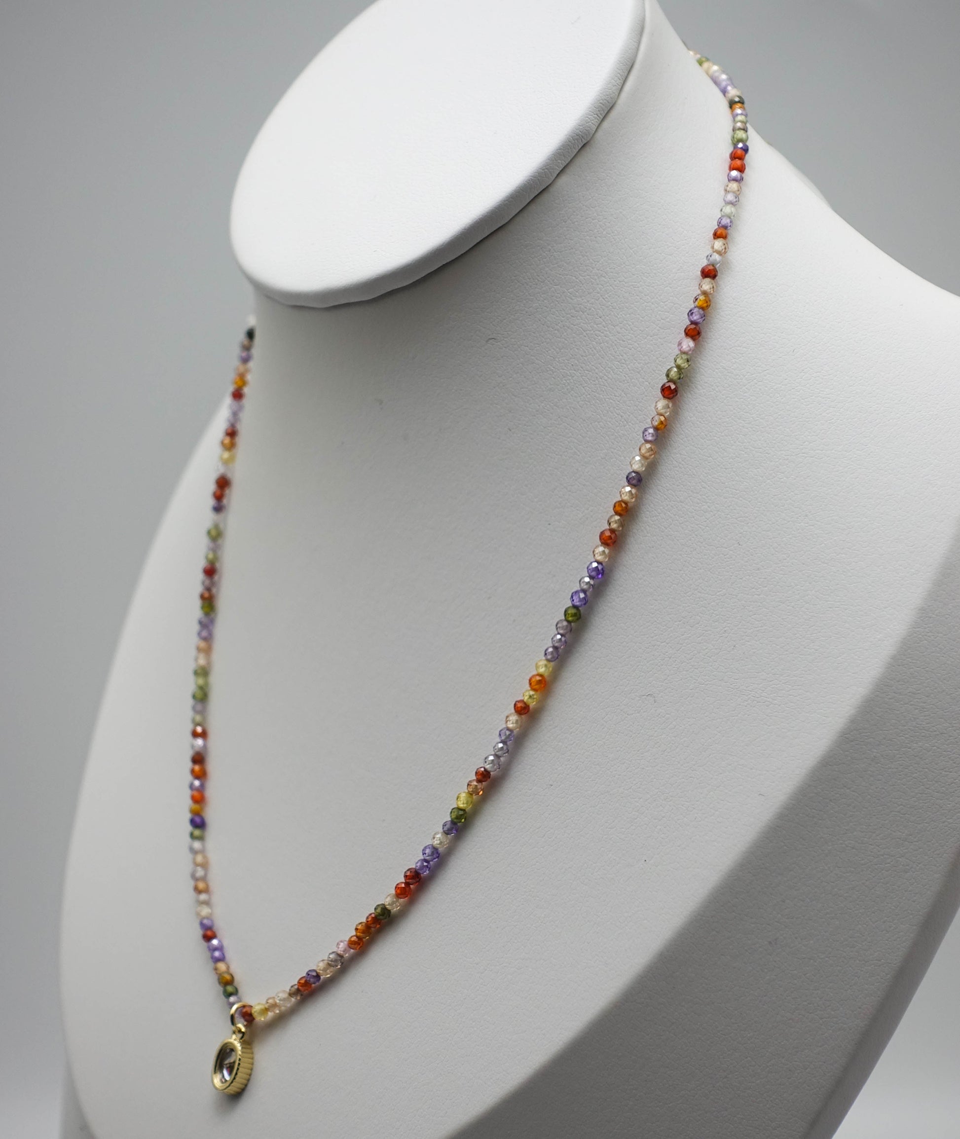 Rainbow Bead Chain Round Diamond Pendant