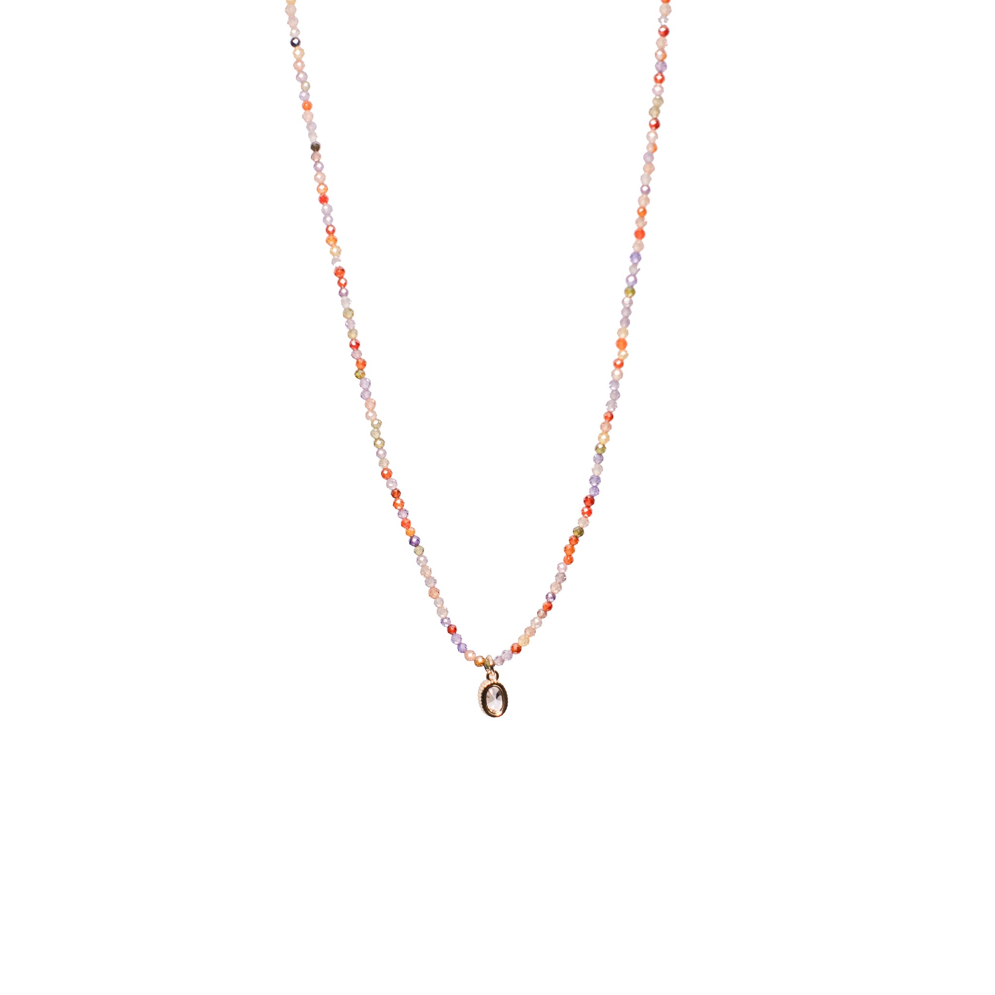 Rainbow Bead Chain Round Diamond Pendant