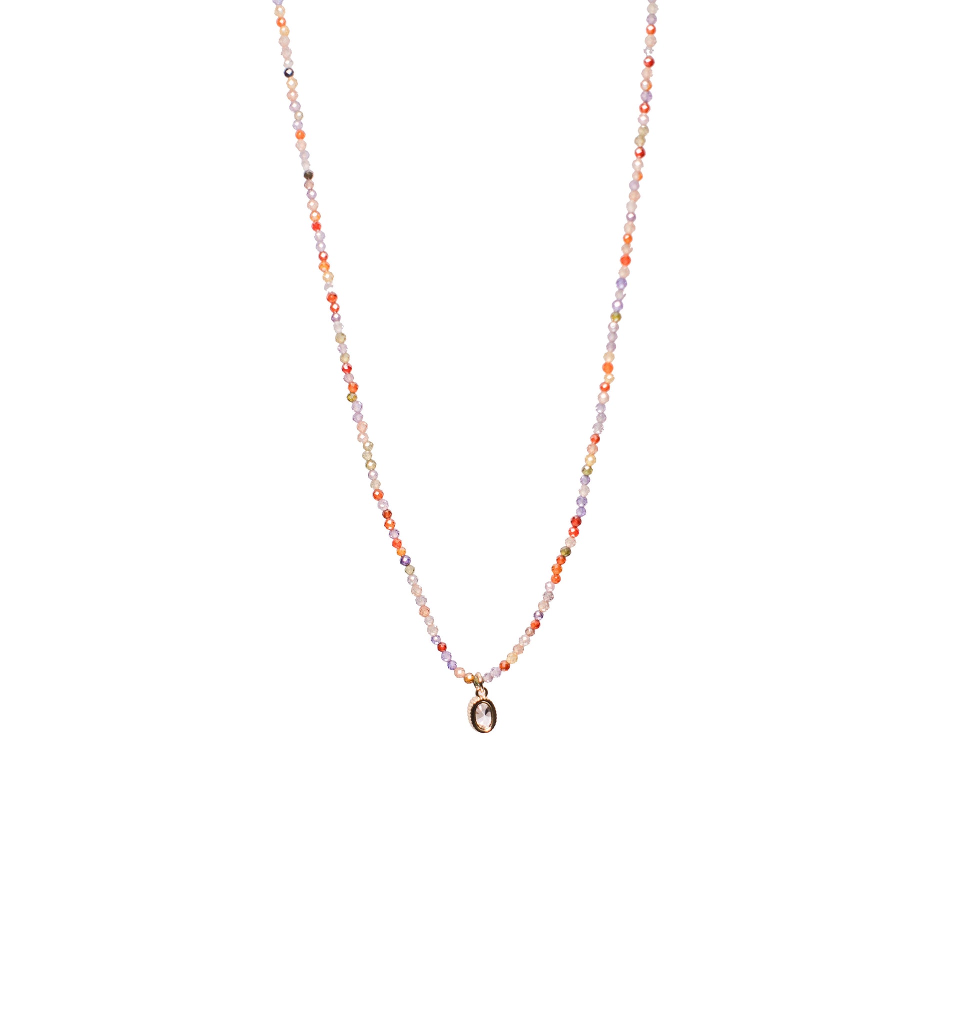 Rainbow Bead Chain Round Diamond Pendant