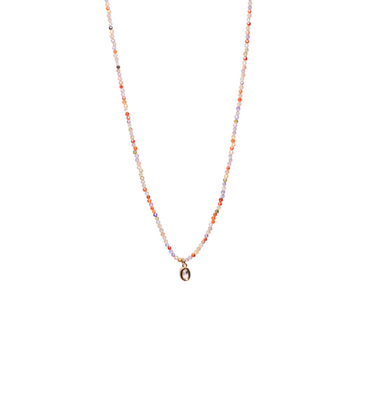 Rainbow Bead Chain Round Diamond Pendant