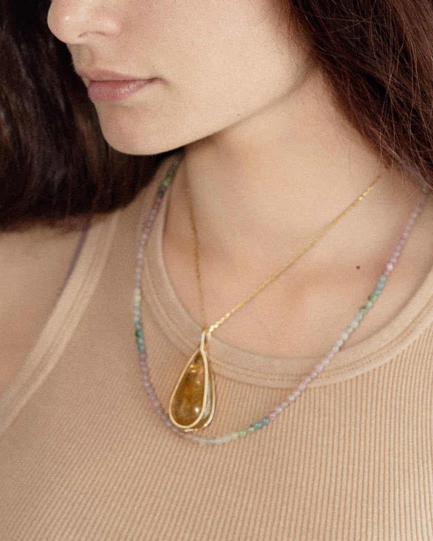 medium teardrop golden rutilated quartz pendant