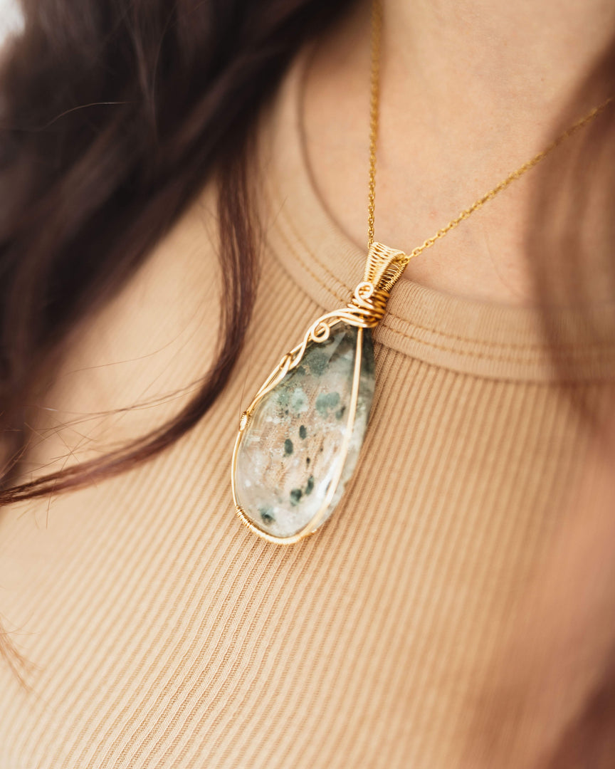 teardrop green phantom quartz pendant