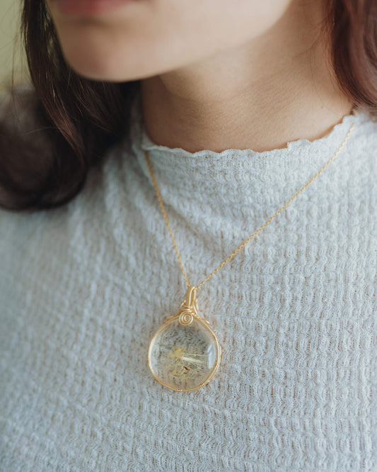 mirror golden rutilated quartz pendant