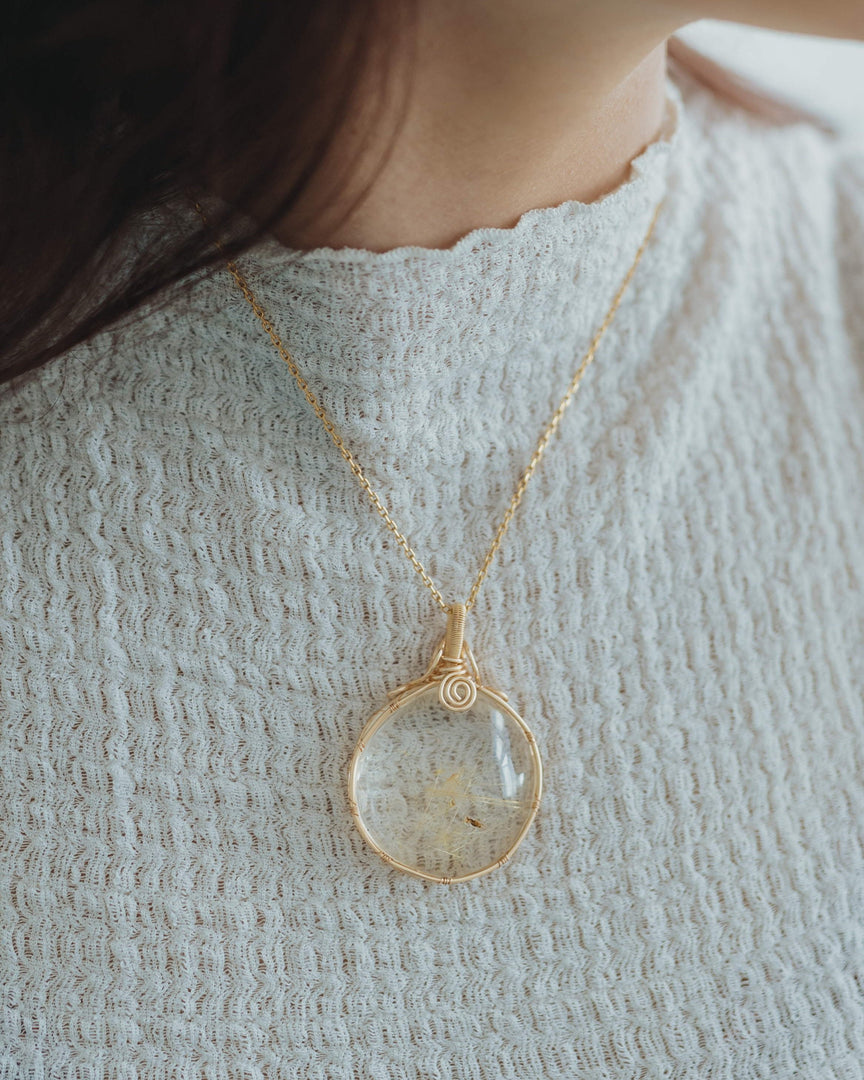 mirror golden rutilated quartz pendant