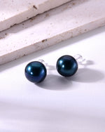 Load image into Gallery viewer, 11mm deep aqua freshwater pearl stud earrings
