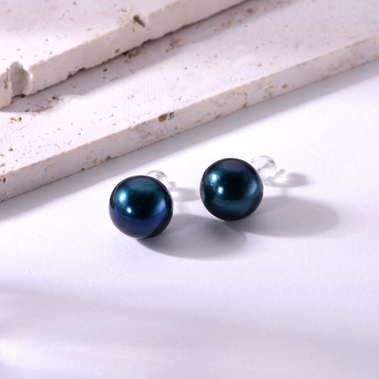 11mm deep aqua freshwater pearl stud earrings