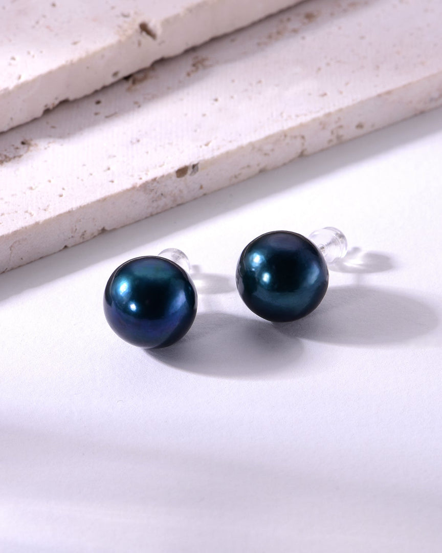 11mm deep aqua freshwater pearl stud earrings