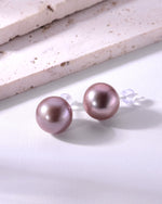 Load image into Gallery viewer, 13mm metallic purple pink freshwater pearl stud earrings
