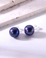 Load image into Gallery viewer, 11mm deep purple freshwater pearl stud earrings
