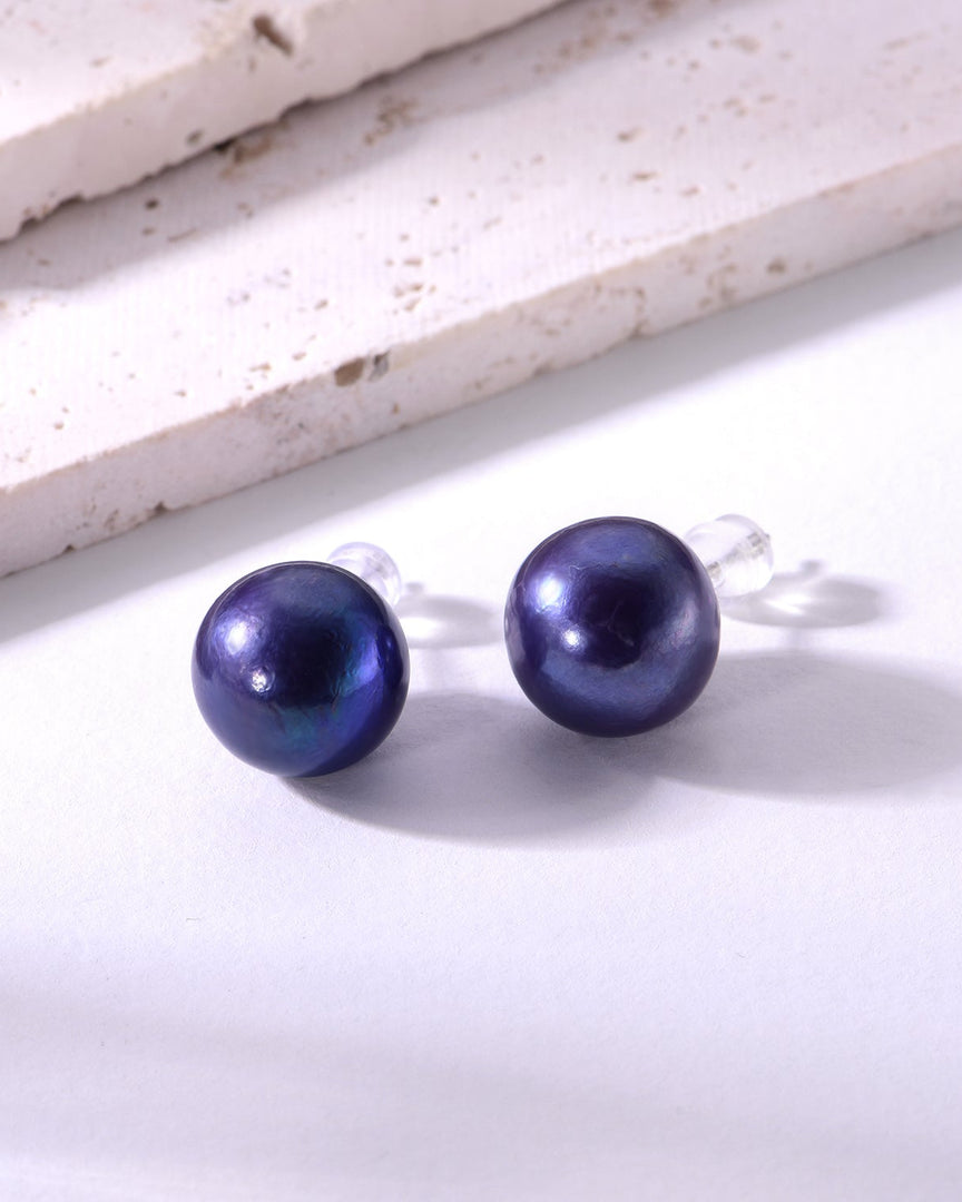 11mm deep purple freshwater pearl stud earrings