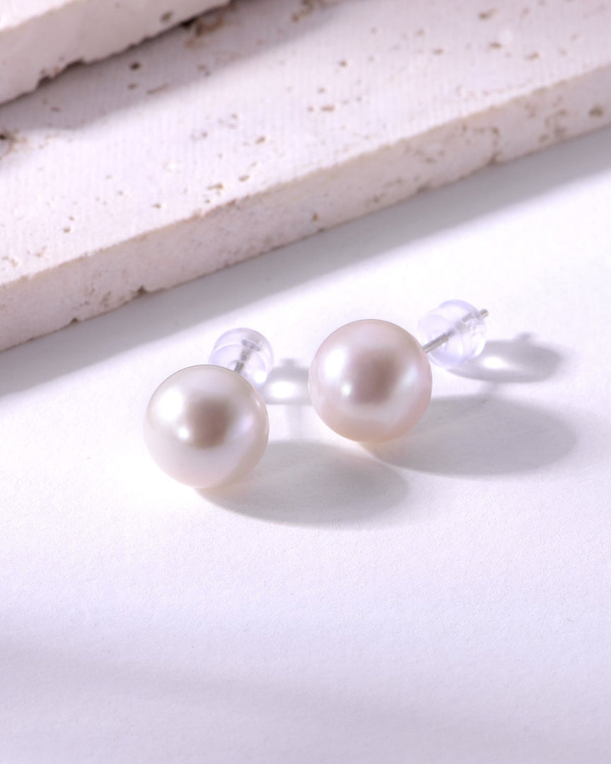 9mm round freshwater pearl stud earrings