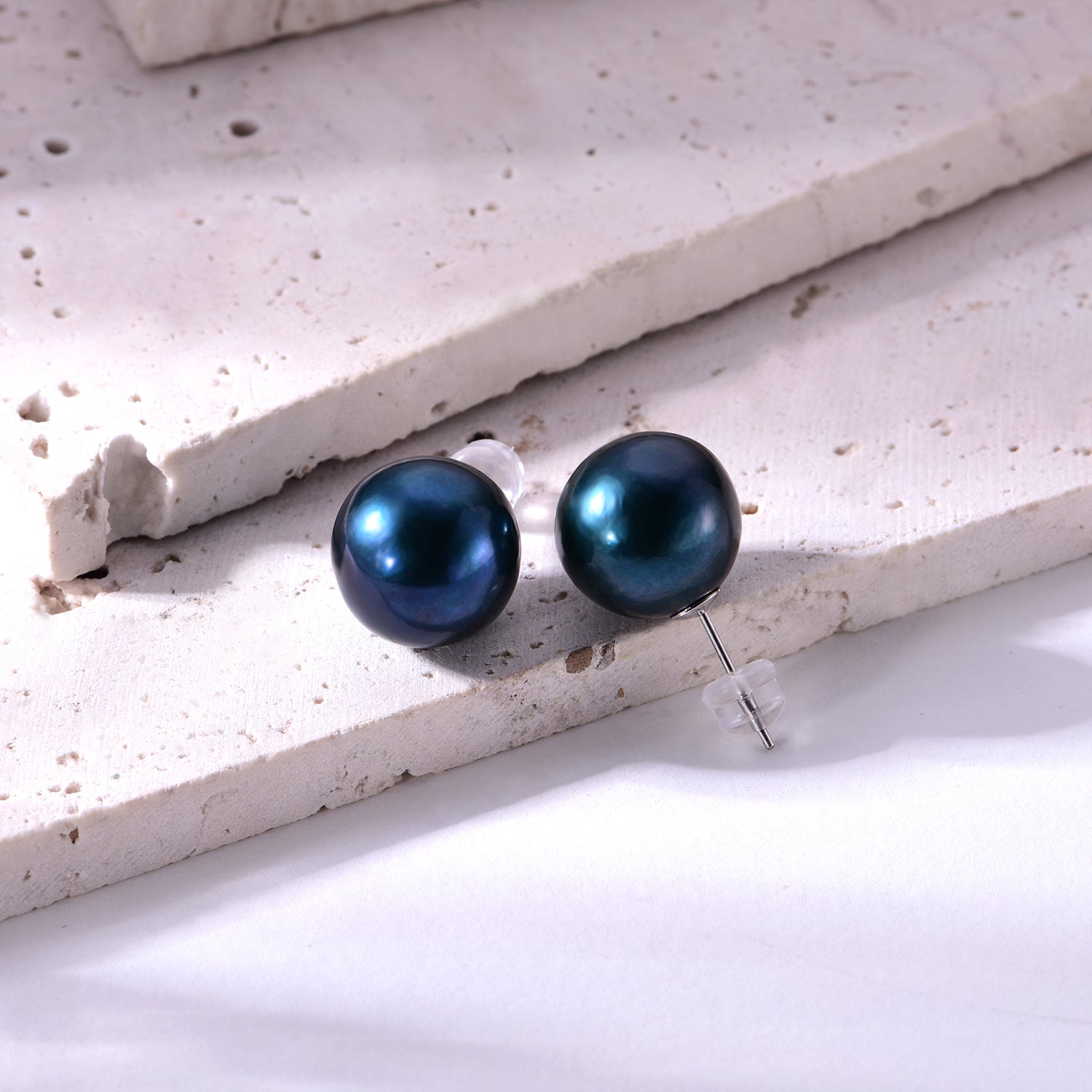 11mm deep aqua freshwater pearl stud earrings