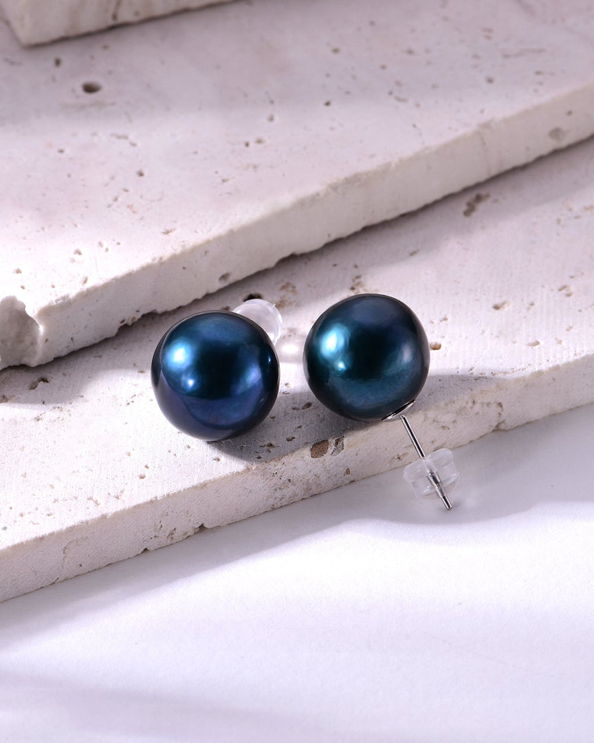 11mm deep aqua freshwater pearl stud earrings