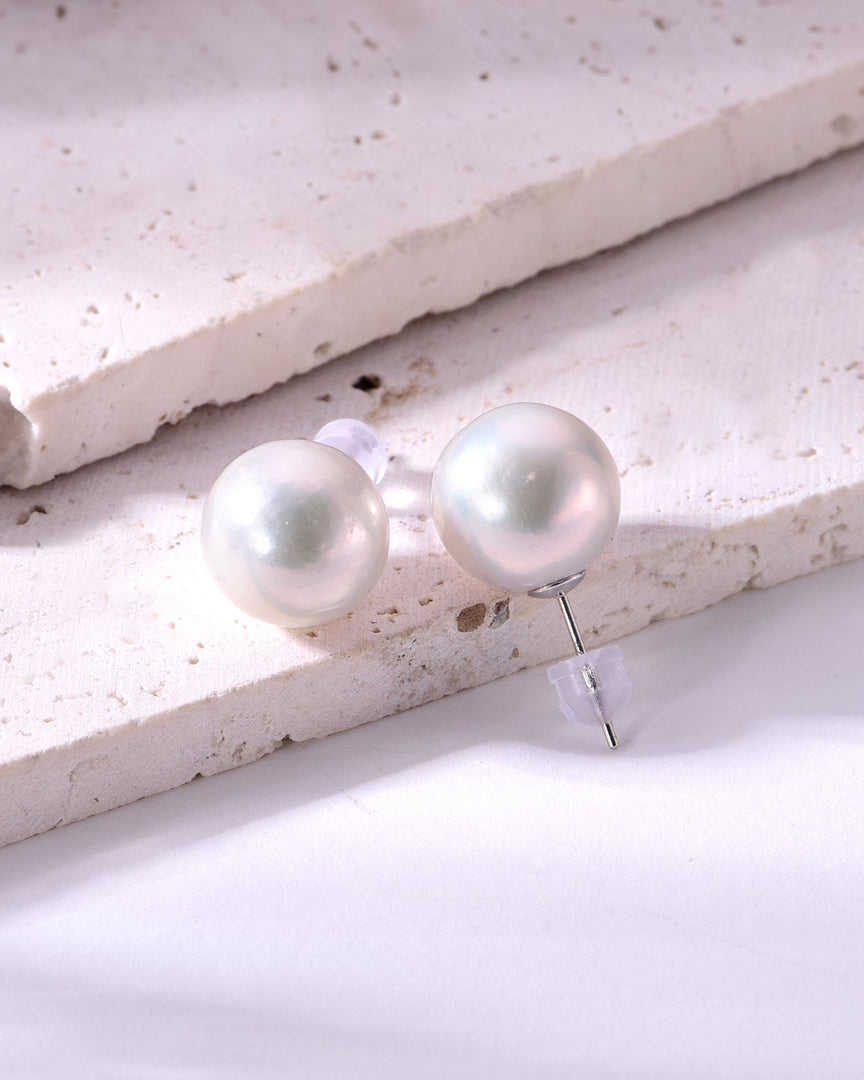 12mm round freshwater pearl stud earrings