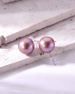 Load image into Gallery viewer, 13mm metallic purple pink freshwater pearl stud earrings
