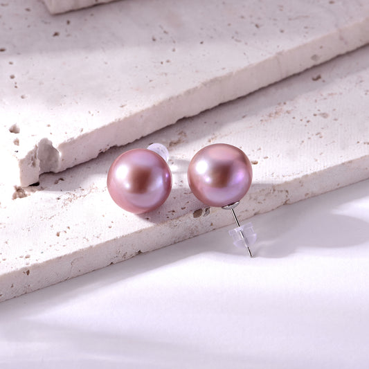 13mm metallic purple pink freshwater pearl stud earrings