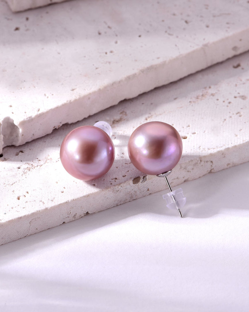 13mm metallic purple pink freshwater pearl stud earrings