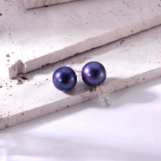 11mm deep purple freshwater pearl stud earrings