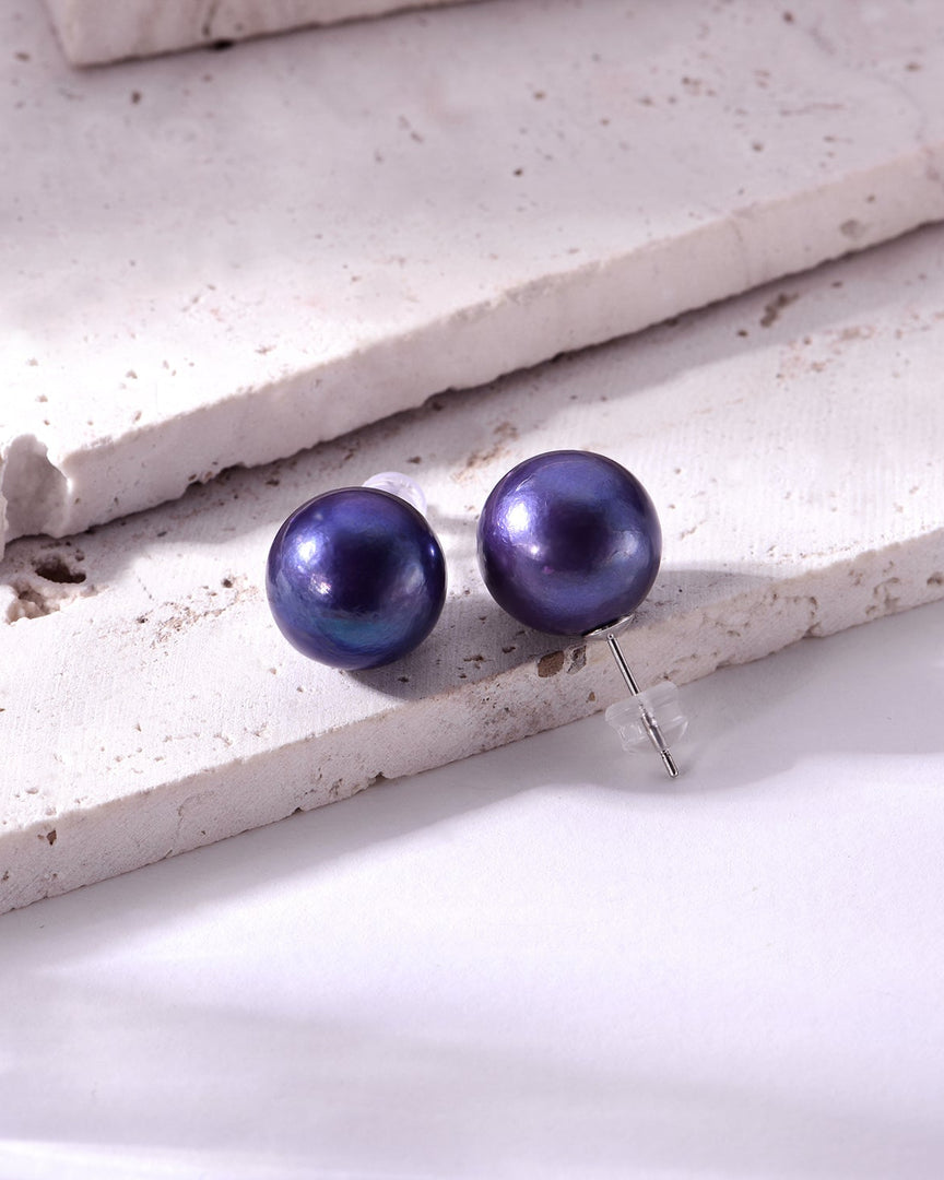 11mm deep purple freshwater pearl stud earrings