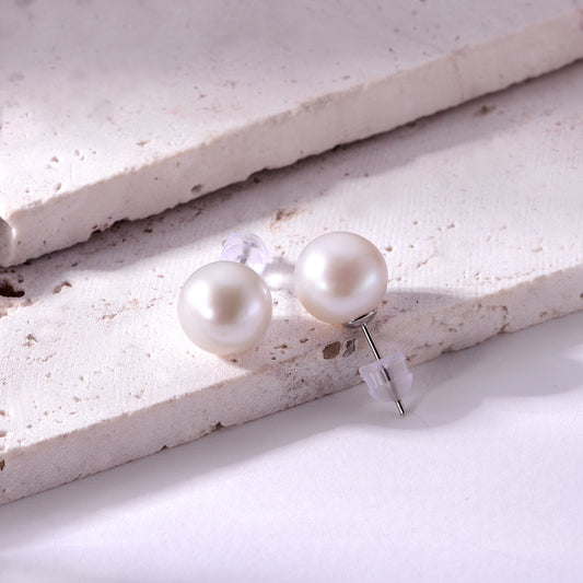 9mm round freshwater pearl stud earrings