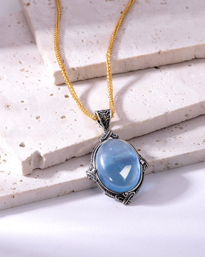 vintage natural aquamarine silver pendant