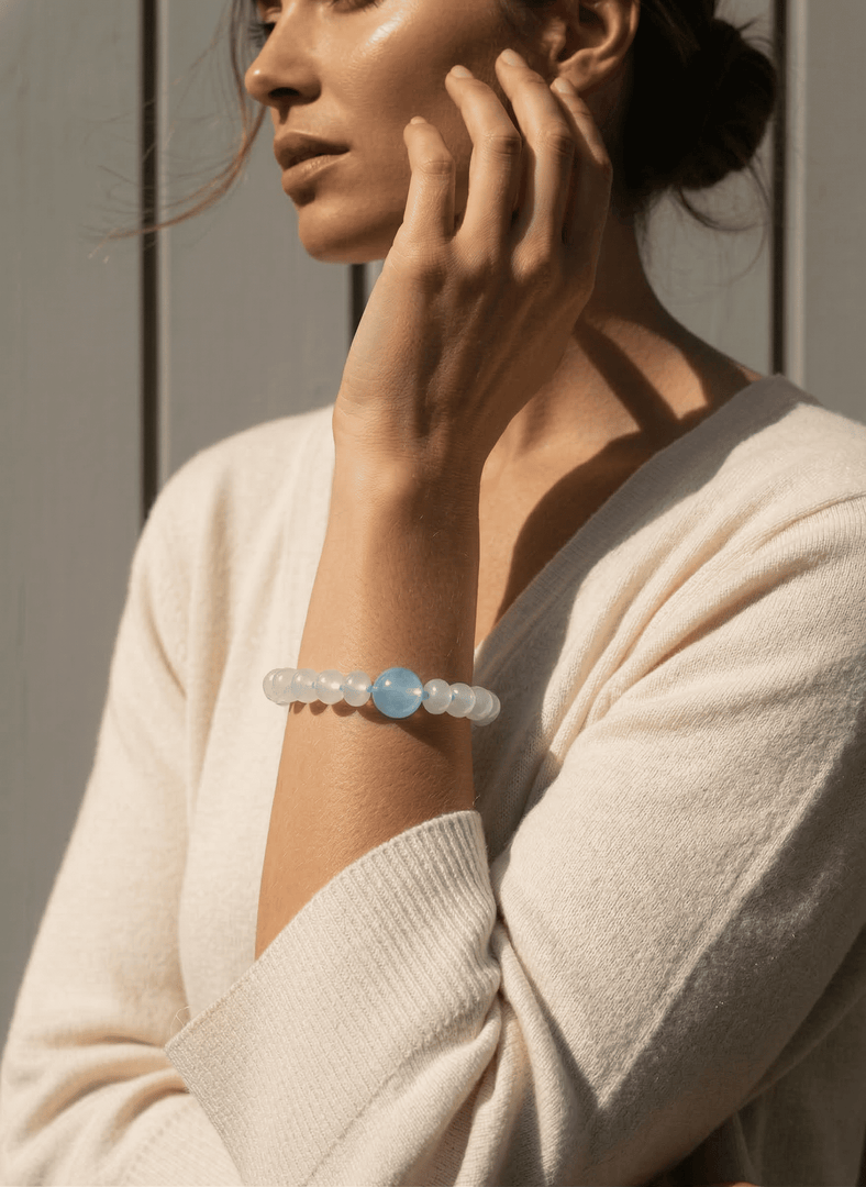 Aquamarine & White Jade Bracelet