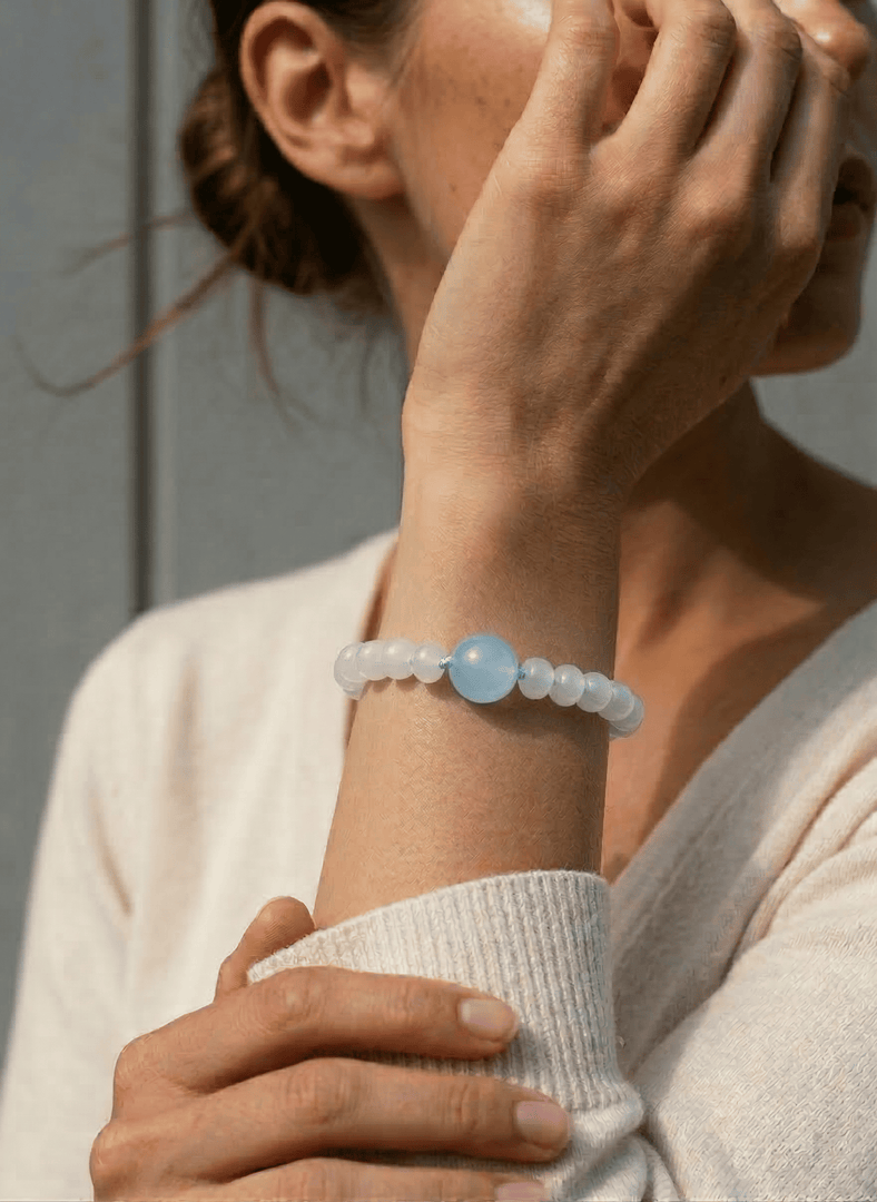 Aquamarine & White Jade Bracelet