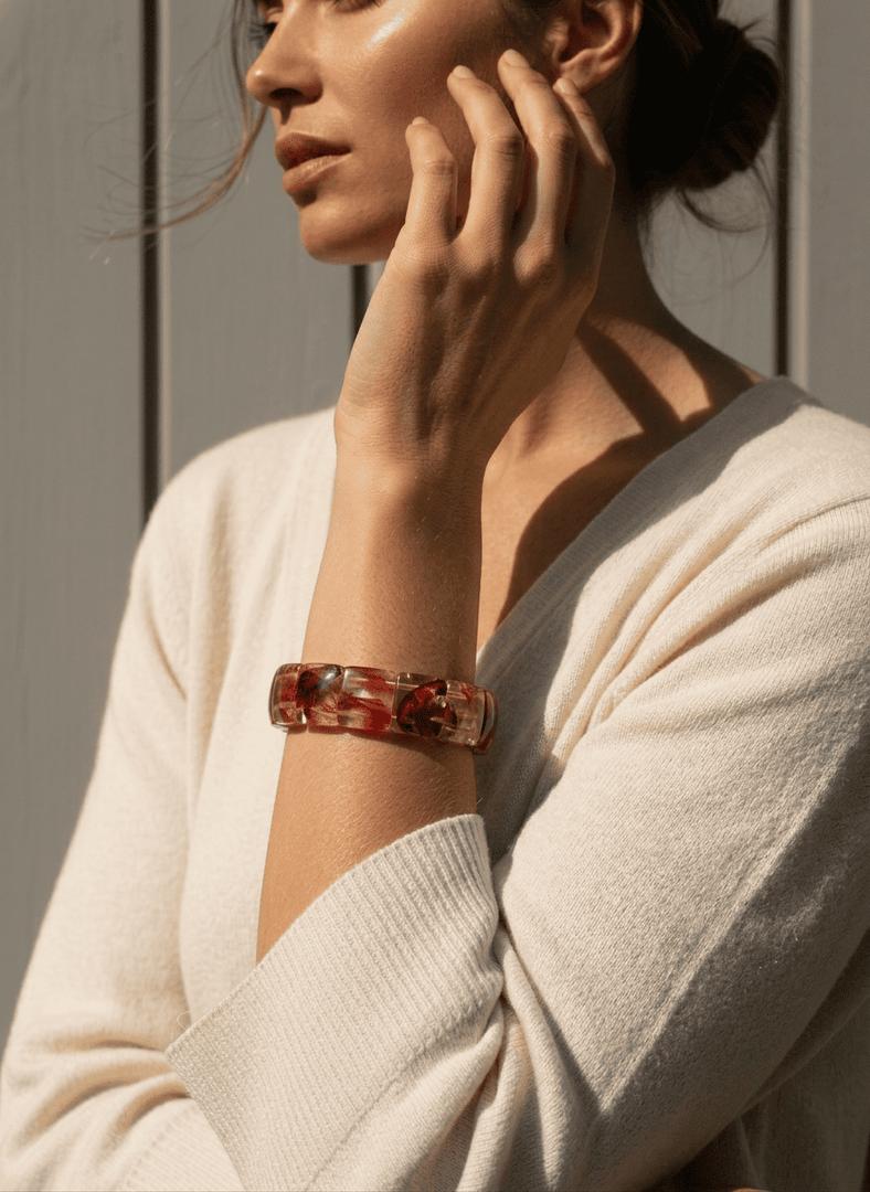 Hematoid Quartz Bracelet (Red Square Cut)