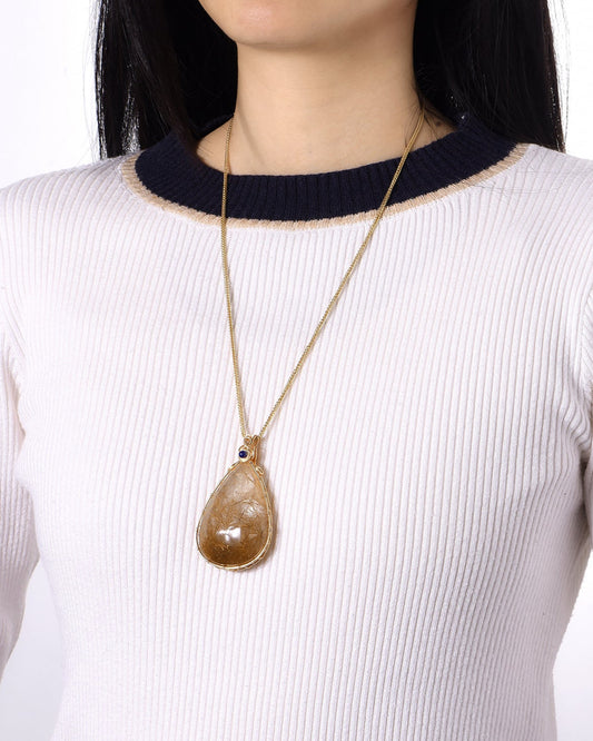 large teardrop golden rutilated quartz pendant