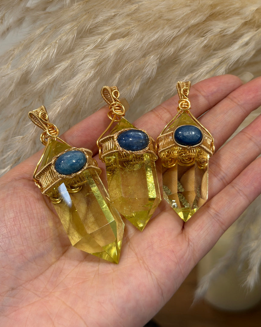Handmade Large Double Pointed Natural Citrine Pendant | Exceptional Clarity