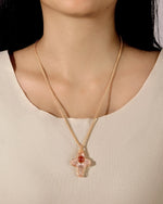 Load image into Gallery viewer, Clear Quartz Cross Pendant with Red Garnet
